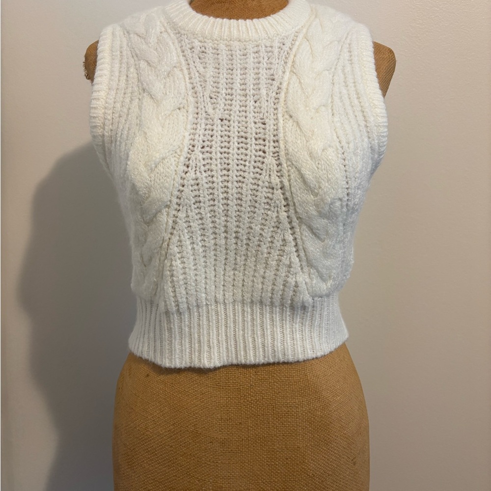 Sundance Cream Cable Knit Sleeveless Sweater Vest